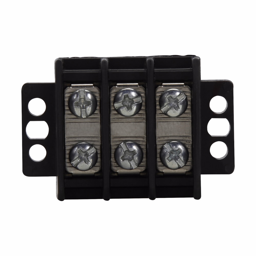 Double Row Terminal Block, 30A, Black, #6-32 TPI Screw, Eight-pole, -40 to 130 Degrees C, Breakdown voltage 4800V, Double row, high barrier, 600V, Tin-plated brass terminal, Zinc-plated Steel SEMS philslot screw, 9 lb-in
