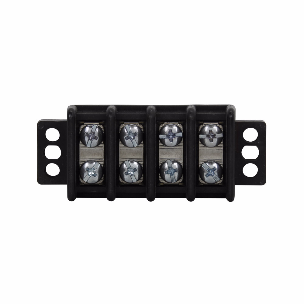 Double Row Terminal Block, 30A, Black, Three-pole, -40 to 130 Degrees C, Breakdown voltage 7500V, Barrier, 600V, Molded thermoplastic base, tin-plated brass terminal, nickel-plated brass philslot screw, 16 lb-in, 0.562 in