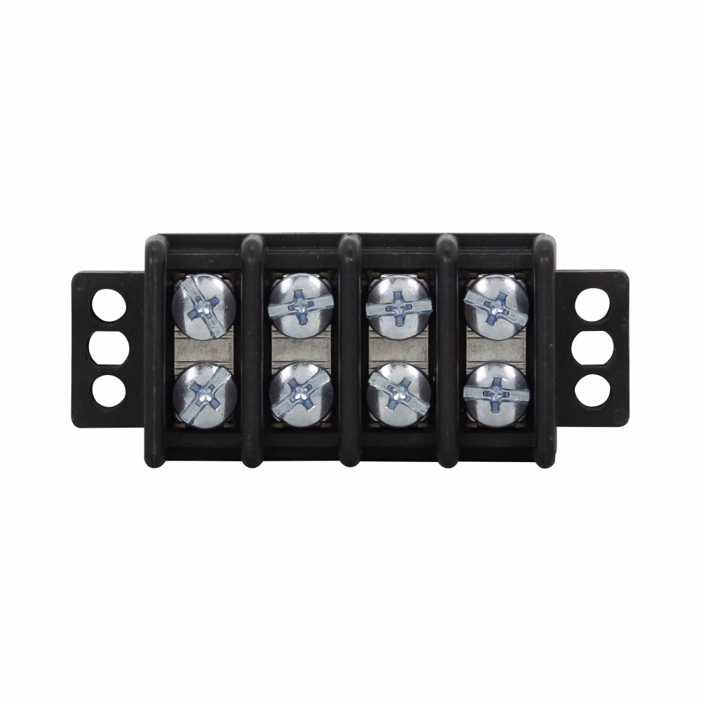 Double Row Terminal Block, 45A, Black, Six-pole, -40 to 130 Degrees C, Breakdown voltage 7500V, Barrier, 600V, Molded thermoplastic base, tin-plated brass terminal, nickel-plated brass philslot screw, 20 lb-in, 0.562 in