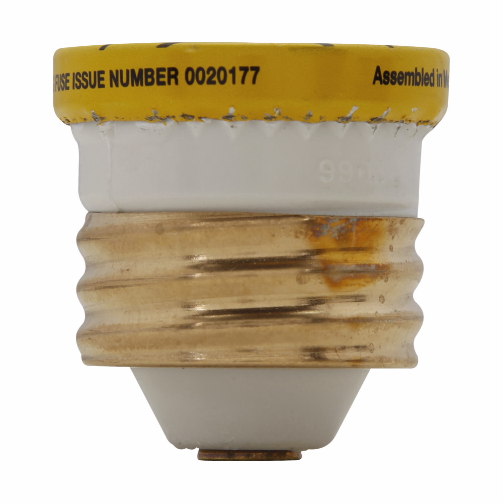 Eaton Bussmann series W plug fuse, plug fuse, fast acting, 6 A, 125 Vac, 10 kAIC (RMS Symmetrical) interrupt rating, 10 kA short circuit rating, plastic body, brass thread, edison base