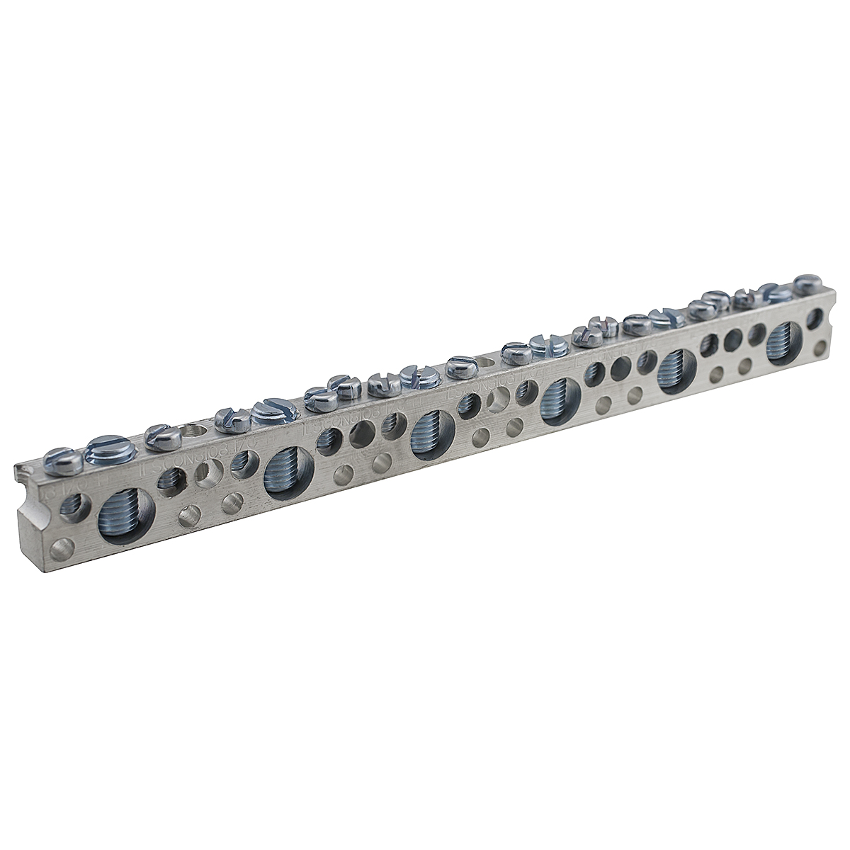 Product image for Ilsco NBAE-0615-2 Aluminum Neutral Bar, Dual Rated, Large Conductor Range 1/0-14, Small Range 6-14, 6 Large Ports, 15 Small Ports, 2 Holes, #10 Bolt, UL, CSA