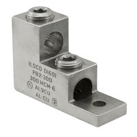 Product image for Ilsco PB2-300 Aluminum Panelboard Lug, Dual Rated, Conductor Range 300-6, 2 Ports, 1 Hole, 5/16in Bolt Size, Tin Plated, UL, CSA