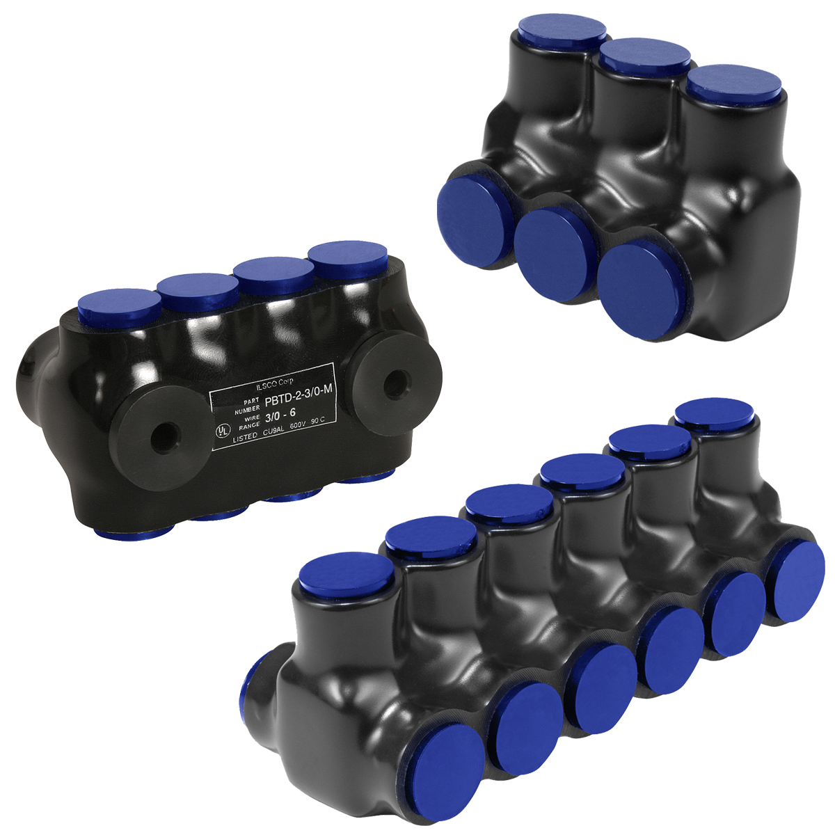 Product image for Ilsco PBTS-3-4-F Nimbus4Flex Insulated Flexible Aluminum Multi-Tap Connector, Conductor Range 4-14, Flex 8-14 H,I,K,M,DLO, 3 Ports, Single Sided Entry, Tin Plated, UL, CSA