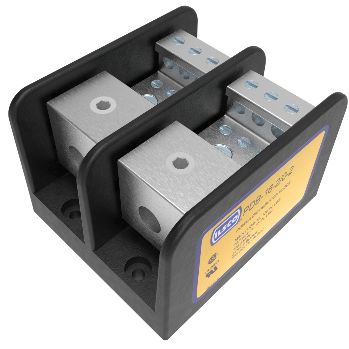 Product image for Ilsco PDB-16-2/0-2 Power Distribution Block, Dual Rated, Line Conductor Range 2/0-12, Load Range 4-14, 1 Port Per Pole Line Side, 6 Ports Per Pole Load Side, 2 Pole, UL, CSA
