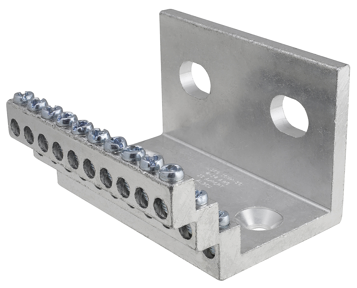 Product image for Ilsco SCNM-30 Aluminum Solar Combiner Node, Dual Rated, Main Conductor Range 4-14, Tap Range 1000-6, 30 Main Ports, 1-4 Tap Ports, Tin Plated, UL