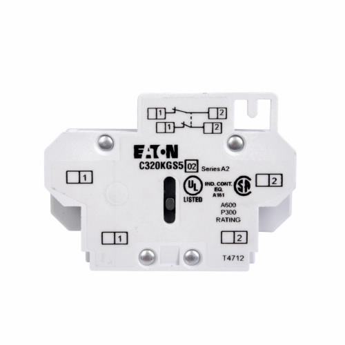 Product image for Eaton Electrical C320KGS5 600 VAC 10 Amp 250 VDC 0.55 Amp 2NC Snap-On Terminal Contactor Auxiliary Contact