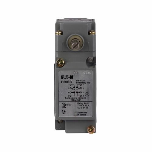 Product image for Eaton Electrical E50BM1 240 VAC 10 Amp 2-Pole 2NO 2NC Die-Cast Zinc Maintained Heavy Duty Plug-In Switch