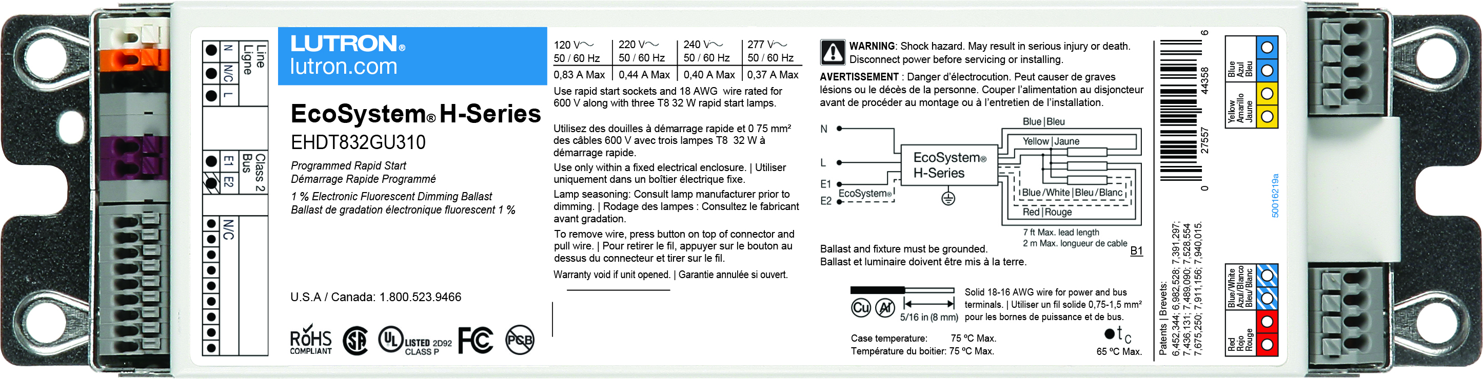 Eco-System H-series G-case ballast, continuous, flicker-free dimming from 100 percent to 1 percent, 3 lamps, 32W,  ballast factor of 1.00