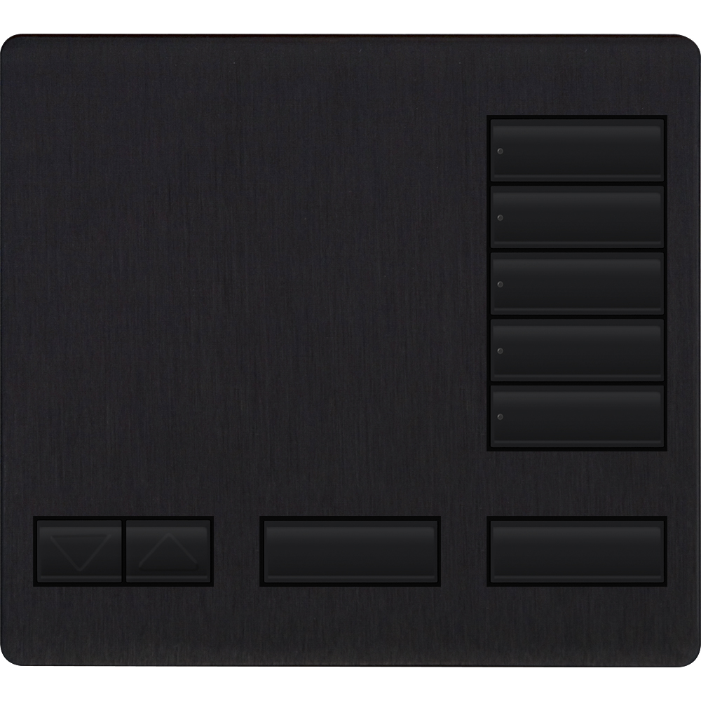 Large 5-button replacement faceplate kit for a Homeworks tabletop control in black annodized aluminum