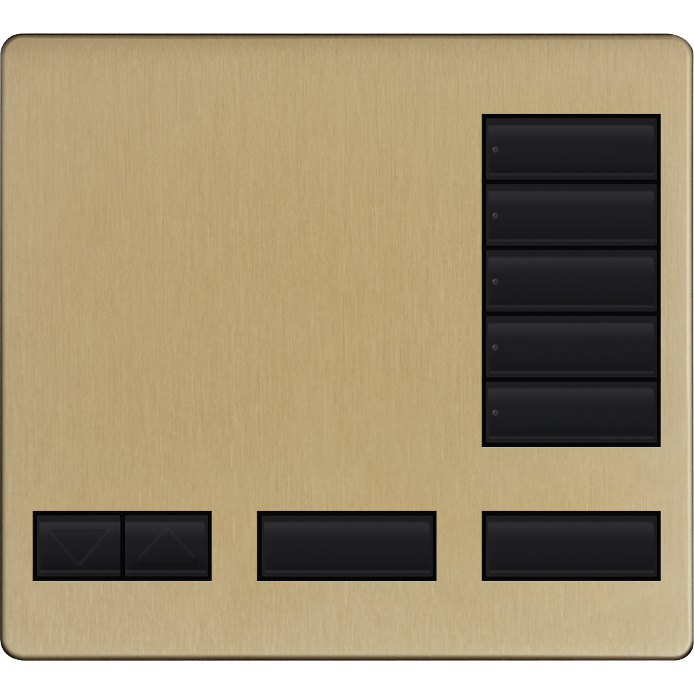 Large 5-button replacement faceplate kit for a Homeworks tabletop control in brass anodized aluminum