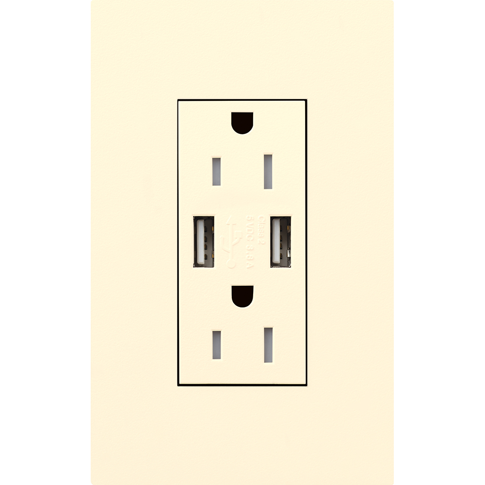 Architectural style, tamper-resistant USB receptacle, 125V, 15A with faceplate in beige