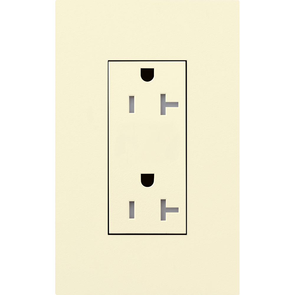 Duplex 20 A receptacle, tamper resistant, 125V/20A with faceplate in almond
