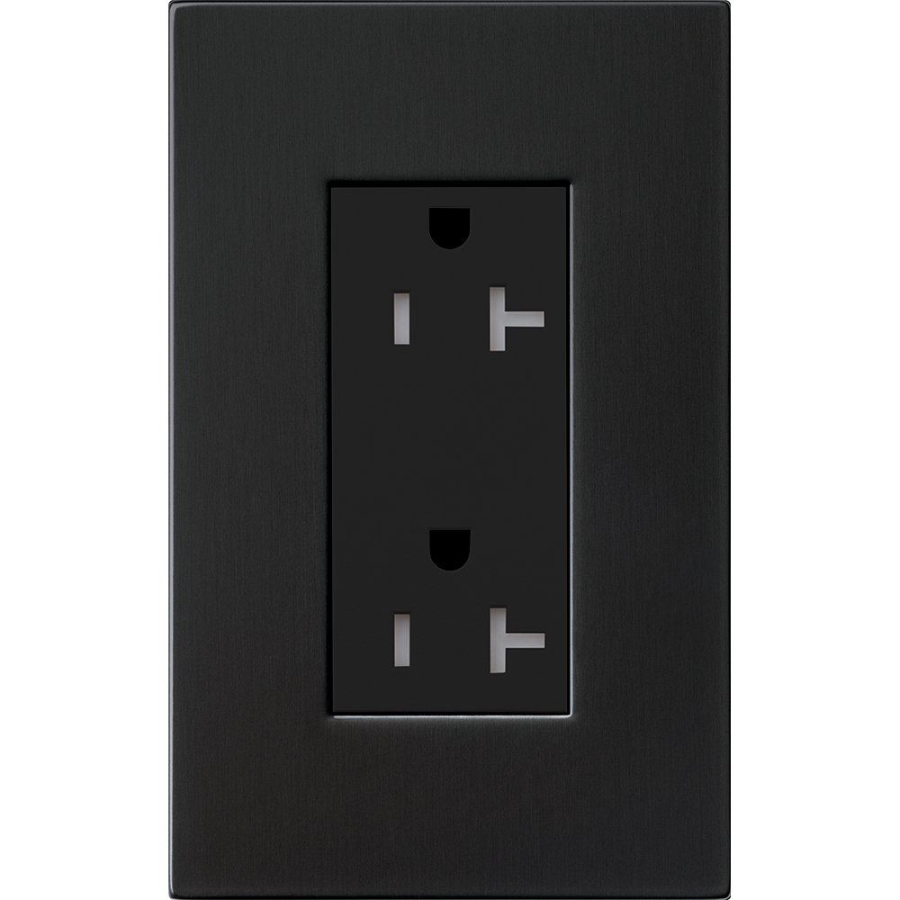 Duplex 20 A receptacle, tamper resistant, 125V/20A with faceplate in polished graphite