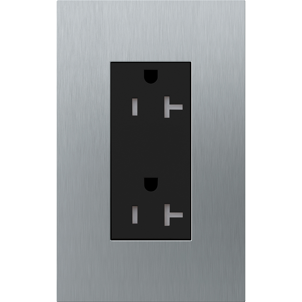 Duplex 20 A receptacle, tamper resistant, 125V/20A with faceplate in satin chrome