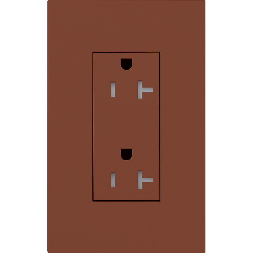 Duplex 20 A receptacle, tamper resistant, 125V/20A with faceplate in sienna