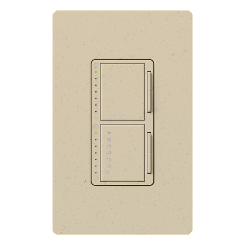 Maestro Dual Incandescent/Halogen Dimmer and Switch, Single-pole, clamshell packaging, wallplate included, White finish, 120V/300W dimmer, 2.5A switch in stone