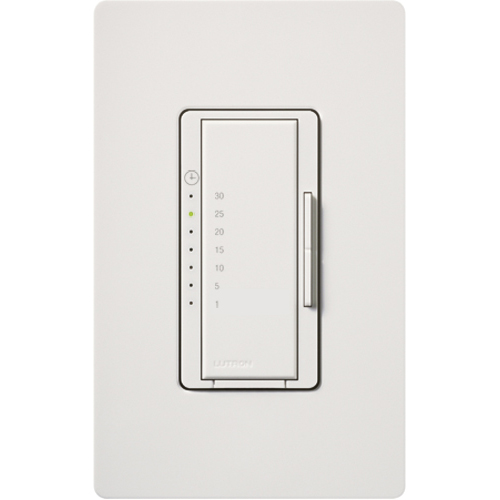 Maestro Countdown Timer, Eco-timer Control Switch, Single-pole, no neutral required, 120V/600W/VA (lights) or 3A (fans) in white
