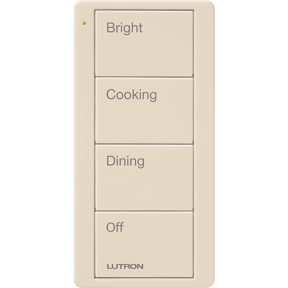 Pico Wireless Control, 4-button, 434 MHz, scene control of lights, kitchen engraving, in light almond