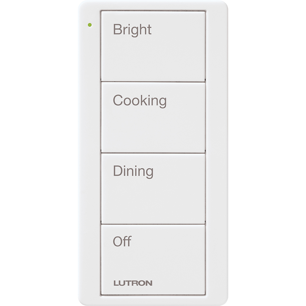 Pico Wireless Control, 4-button, 434 MHz, scene control of lights, kitchen engraving, in white