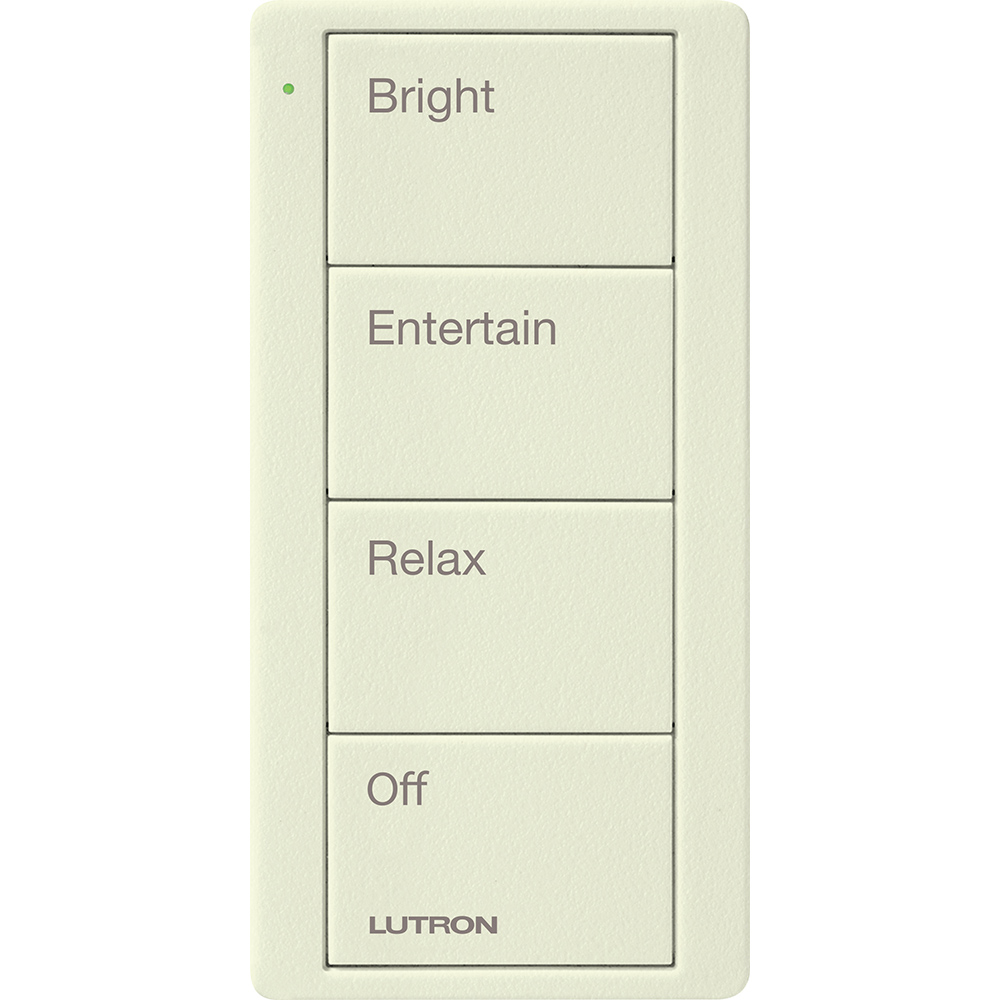 Pico Wireless Control, 4-button, 434 MHz, scene control of lights, any room engraving, in biscuit