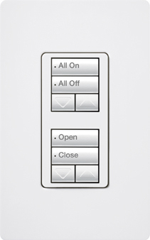 RadioRA 2 Wall-mounted Keypad, Two 2-button groups, each with raise/lower in eggshell