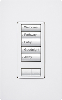 RadioRA 2 Wall-mounted Keypad, 5-button with raise/lower in light almond