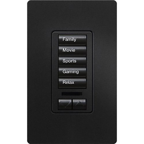 RadioRA 2 Wall-mounted Keypad, 5-button with raise/lower and IR receiver on insert in midnight