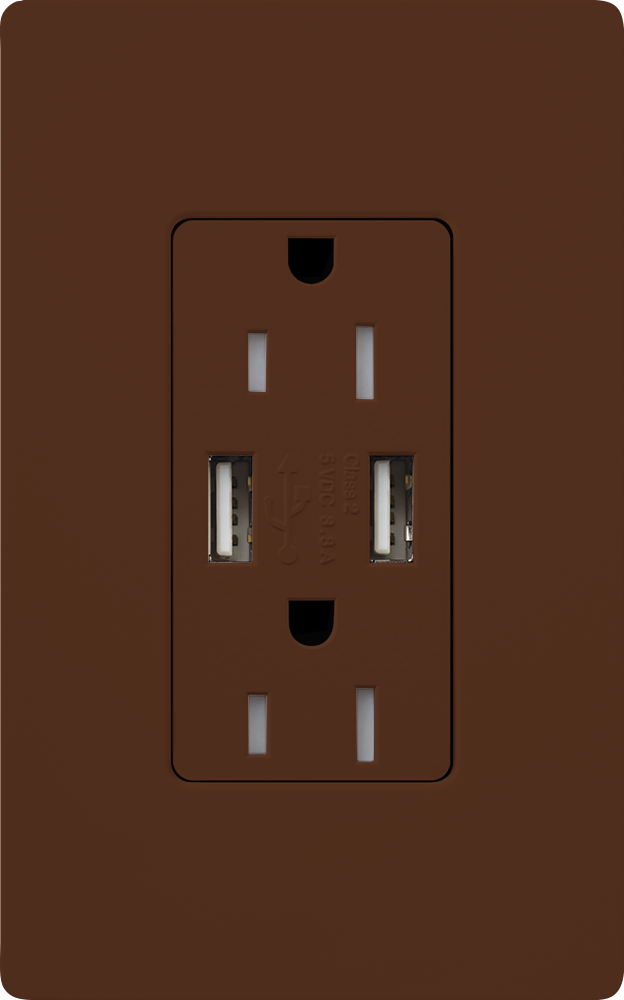 Satin Colors tamper-resistant USB receptacle, 125V, 15A in sienna