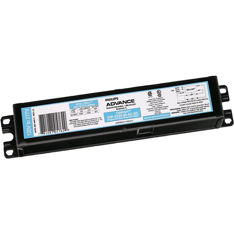 PHILIPS ADVANCE, OPTANIUM, ELECTRONIC BALLAST, Lamp Type: T8 RS, Start Type: PROGRAMMED START, 50/60 HZ, 120-277 V, Number of Lamps: 2, Power Factor: HIGH, SMALL CAN