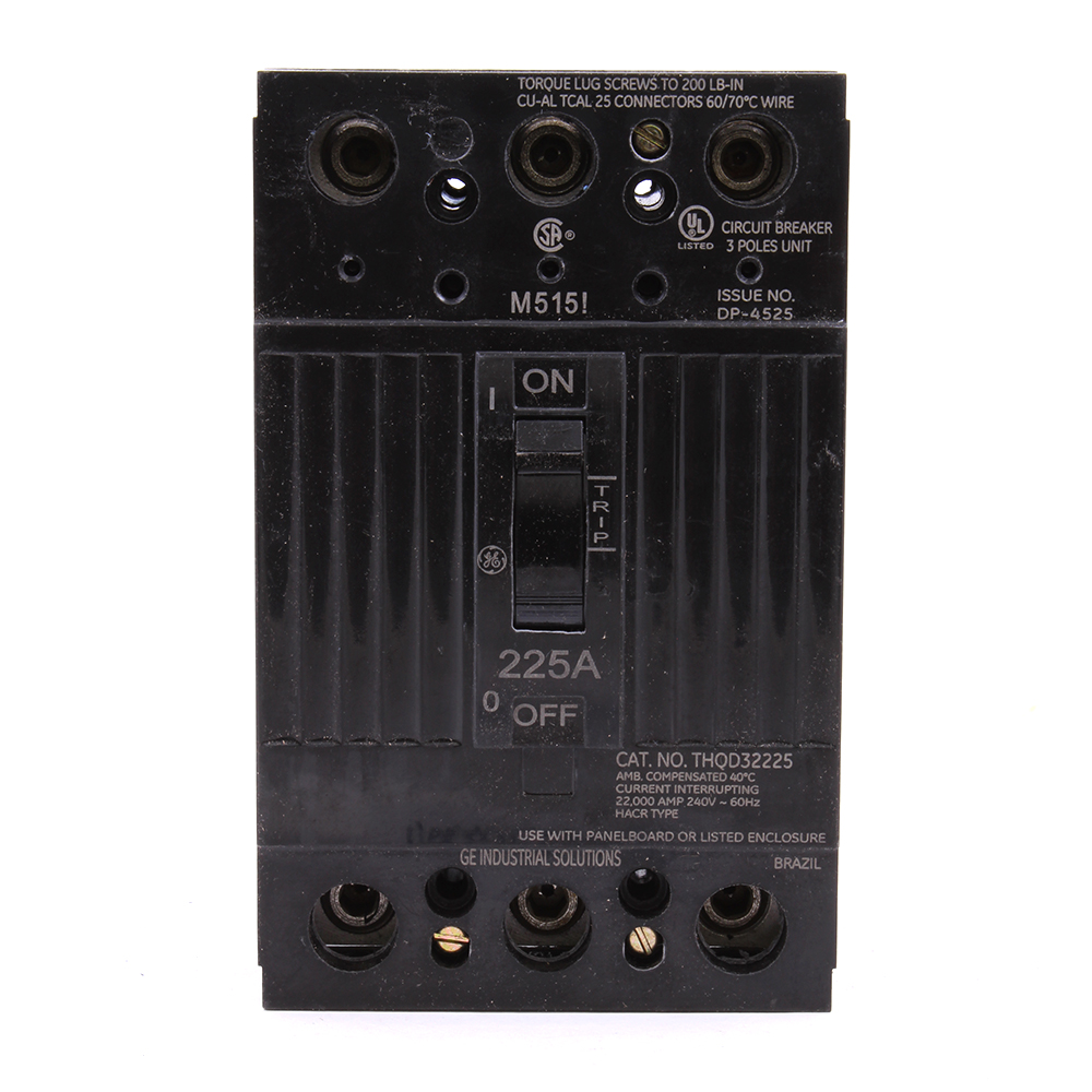 Product image for GE Industrial Solutions THQD32225WL 240 Volt 225 Amp 22 kaic 3-Pole Circuit Breaker with Lugs