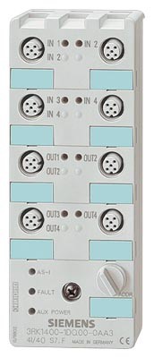 To be ordered separately mounting plate 3rk19010ca00 for input/output connections, 4 x m12 socket m. y-ii assignm. 4 x m12 standard socket 3 x 1 output, 2a, DC24v 4 x 1 input, 200ma max., pnp digital, 4i/3o, IP67, as-interface compact mod. k60
