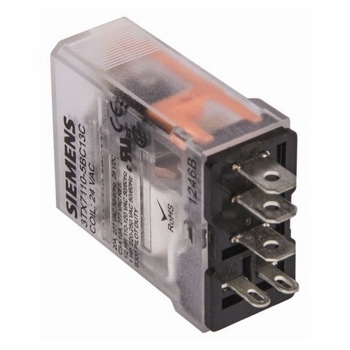 Plug-in Relay, Basic 5-pin Square Base SPDT, 15A, 24VAC Uses Socket 3TX7144-4E7