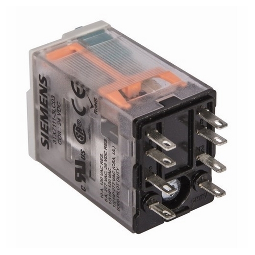 Plug-in Relay, Premium LED, Mechanical Flag 8-pin Square Base DPDT, 12A, 24VDC Uses Socket 3TX7144-1E5 or 3TX7144-4E5