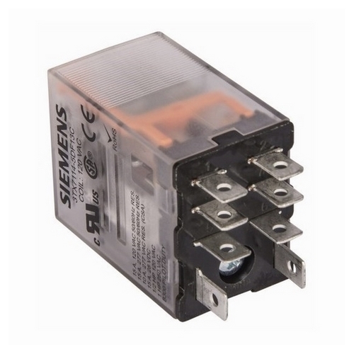 Plug-in Relay, Basic 8-pin Square Base DPDT, 15A, 120VAC Uses Socket 3TX7144-1E6 or 3TX7144-4E6
