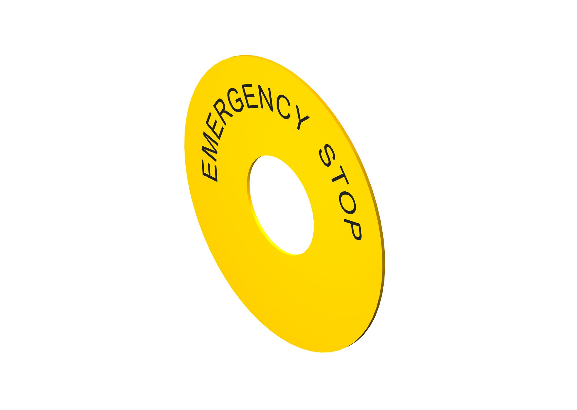 Accessory for Class 52 Devices Yellow Backing Ring, Round 30.5mm I.D., 90mm O.D. with Text Emergency Stop