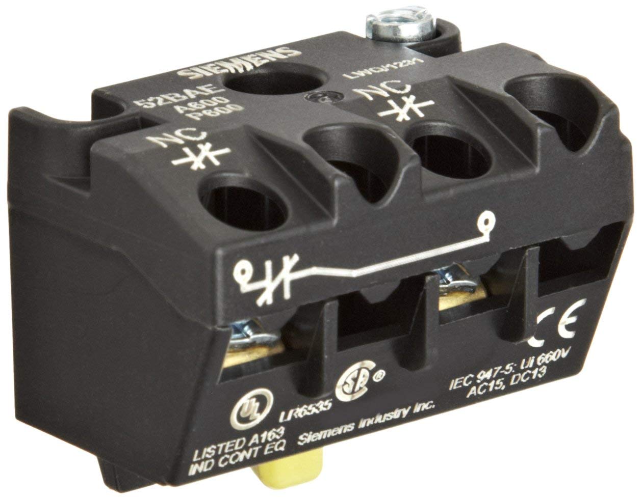 Accessory for CL51, CL52, 30mm Contact Block 1 N.C. Late Break Contact Opens after 52BAJ Heavy Duty NEMA A600/P600 Screw-Terminals Touchsafe Design UL Listed, CSA Certified