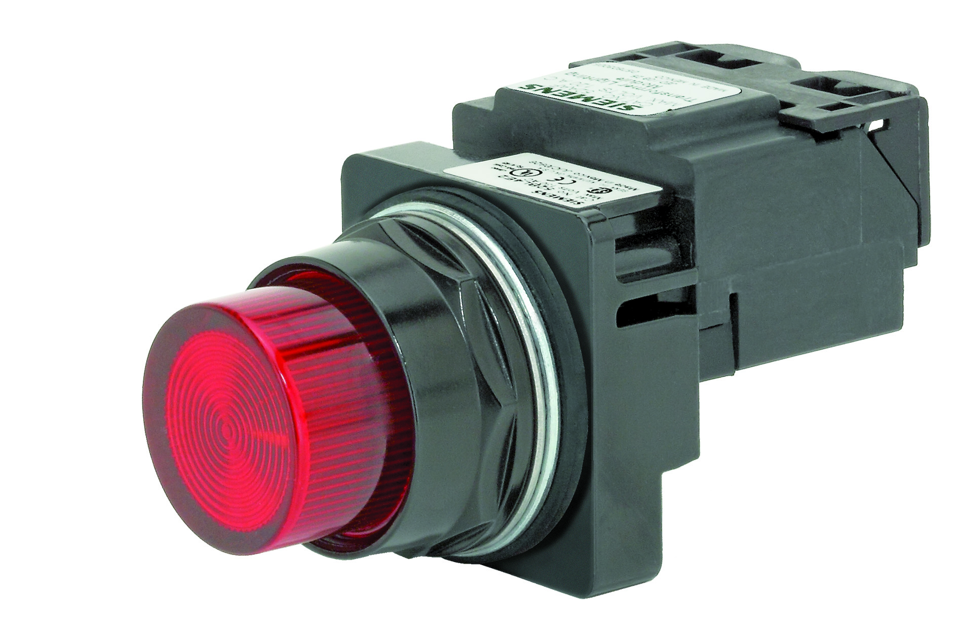 30mm BlackMax, Epoxy Coated Corrosion Resistant Complete Metal Unit IlluminatedIndicator Light Full Voltage type, 24V AC/DC Integrated LED Plastic Lens, Red UL Listed, CSA Certified NEMA 1,3,3R,4,4X,12,13 ( & ) Automotive Standards