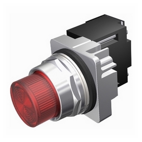 30mm command/52, chrome finish heavy duty,watertight/oiltight point-of-purchasekit illuminated indicator light transformer type, 120V AC incandescent lamp, ba9s plastic lens 1 ea. red, green,amber 1 52nl04 (stop) and 1 52nl11 (on) legend plate ul