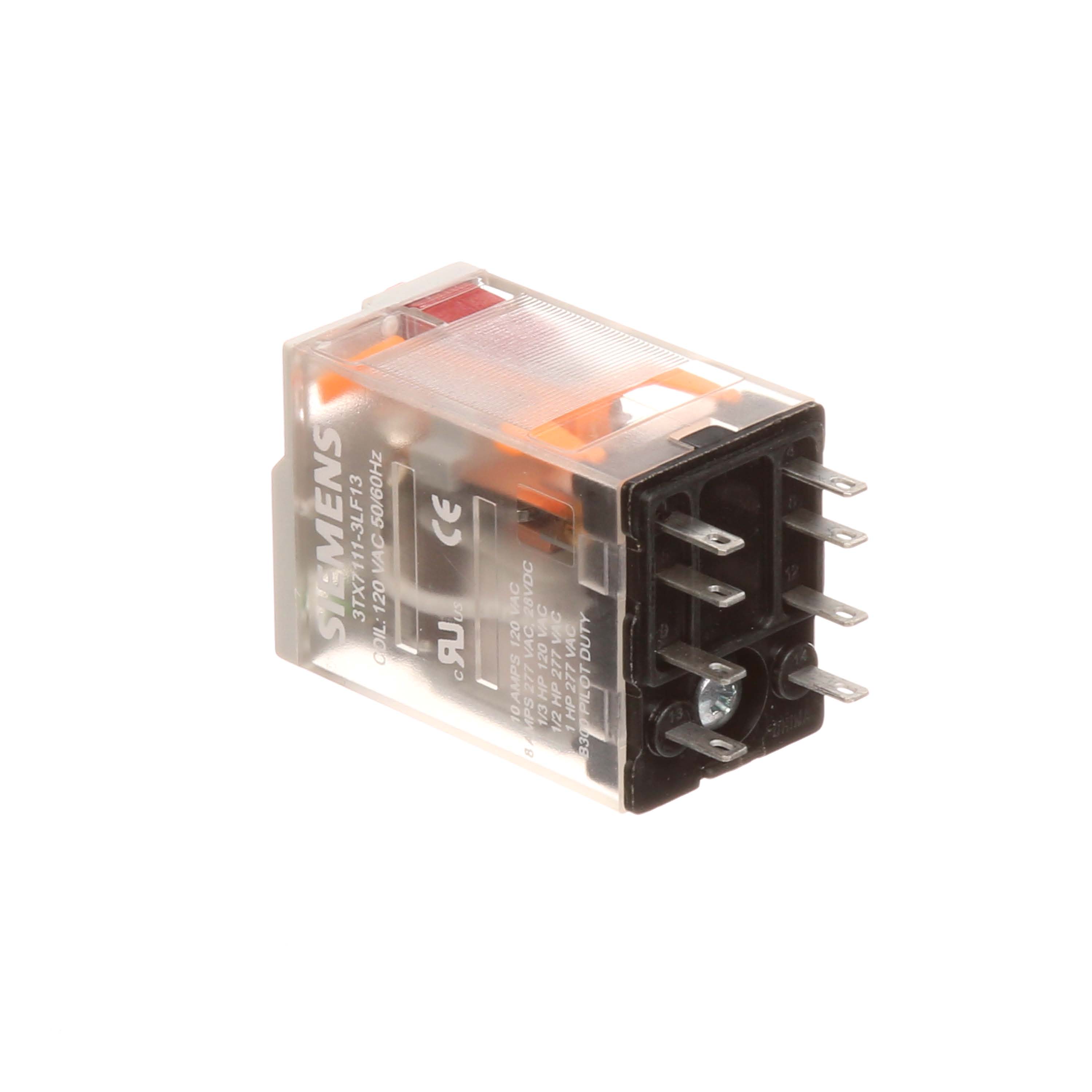 Plug-in Relay, Premium LED, Mechanical Flag 8-pin Square Base DPDT, 12A, 120VACUses Socket 3TX7144-1E5 or 3TX7144-4E5