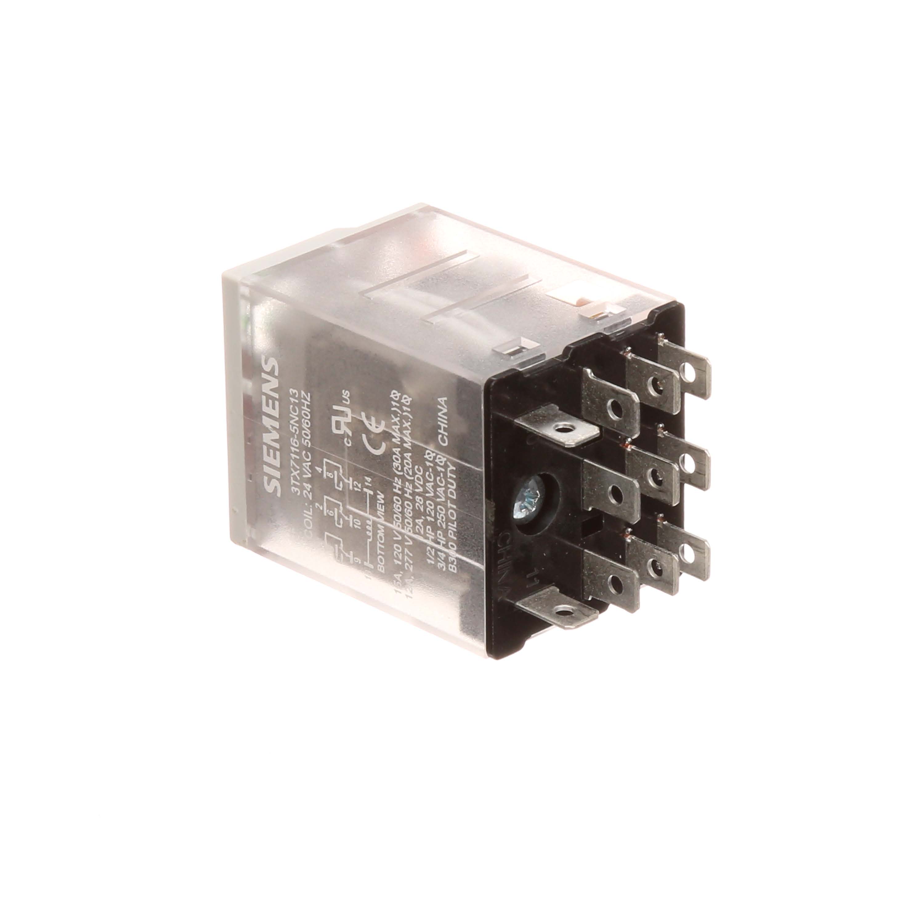 Plug-in Relay, Premium LED, Mechanical Flag 11-pin Square Base 3PDT, 15A, 24VACUses Socket 3TX7144-4E8