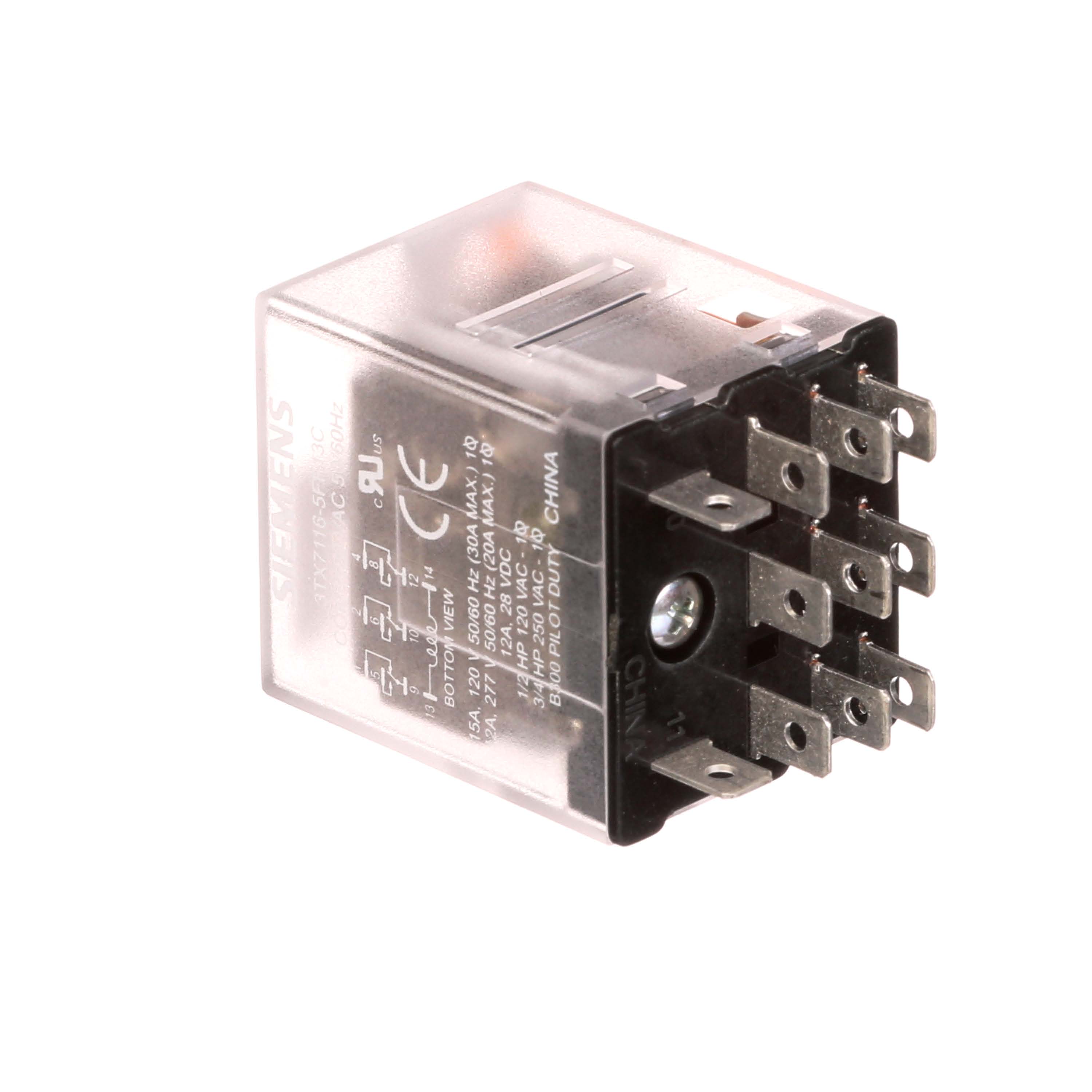 Plug-in Relay, Basic 8-pin Square Base DPDT, 15A, 24VAC Uses Socket 3TX7144-1E6or 3TX7144-4E6