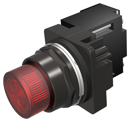 30mm BlackMax, Epoxy Coated Corrosion Resistant Complete Metal Unit IlluminatedIndicator Light Full Voltage type, 24V AC/DC Incandescent Lamp, BA9s Plastic Lens, Red UL Listed, CSA Certified NEMA 1,3,3R,4,4X,12,13 ( & ) Automotive Standards