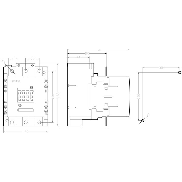 Contactor,IEC,Sirius,Standard 3 Pole,Non-Reversing 110 - 127 AC/DC Coil Frame Size S6,115A Panel Mount 2 NO ( & ) 2 NC Auxiliaries No Suppression Lugs (Not Included) Terminals UL File E31519 in Vol.11 Sec. 5