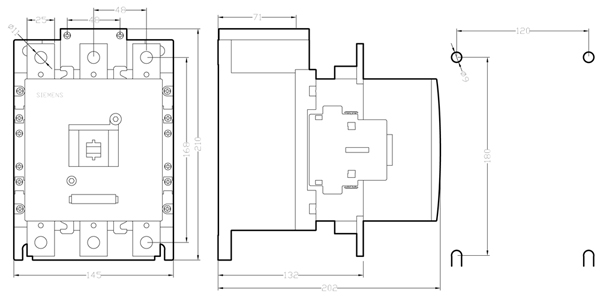Contactor,IEC,Sirius,Standard 3 Pole,Non-Reversing 110 - 127 AC/DC Coil Frame Size S10,265A Panel Mount 2 NO ( & ) 2 NC Auxiliaries No Suppression Lugs (Not Included) Terminals UL File E31519 in Vol.11 Sec. 3