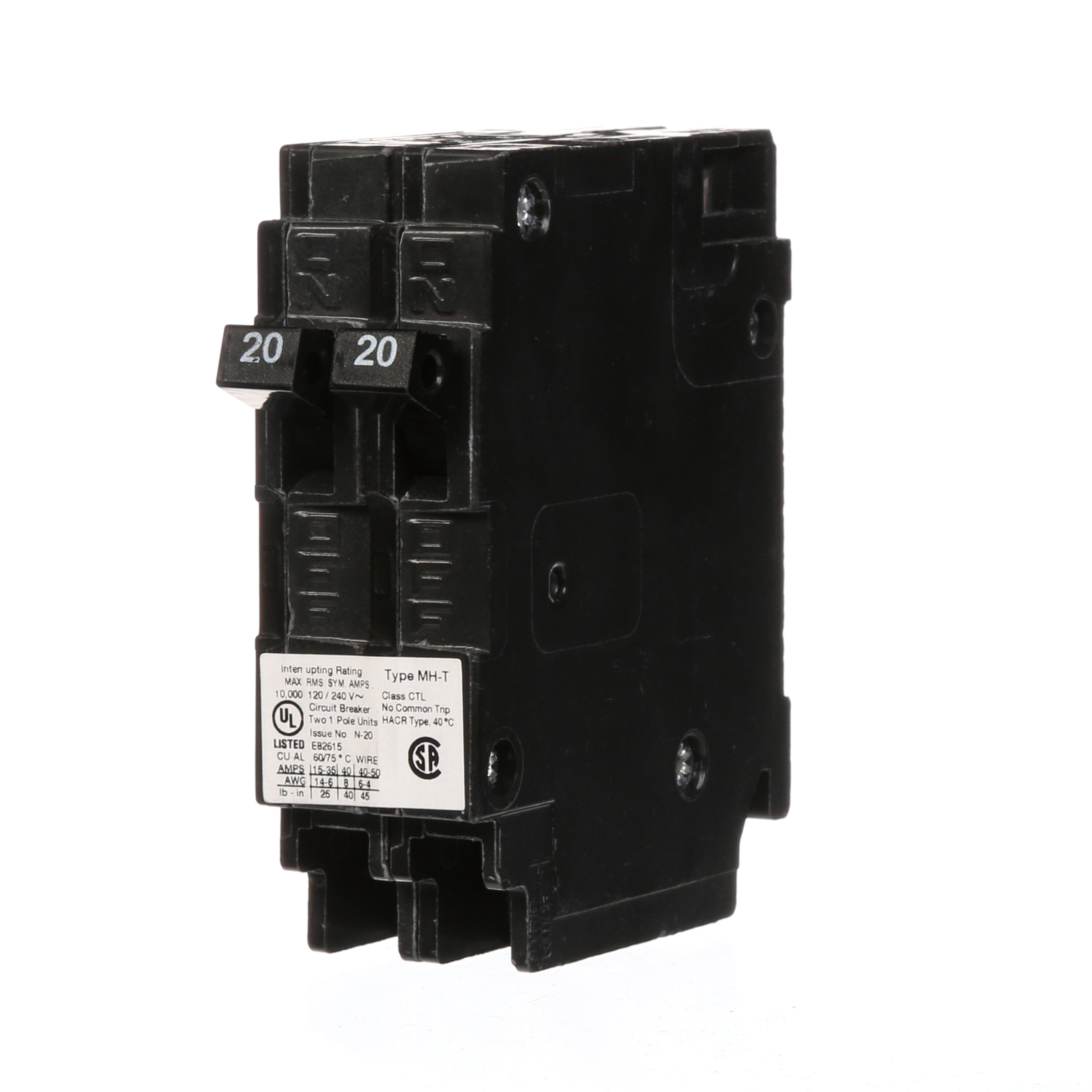 Product image for Siemens MP2020 1-Pole 120 VAC 20 Amp 10 kA Plug-In Duplex Circuit Breaker