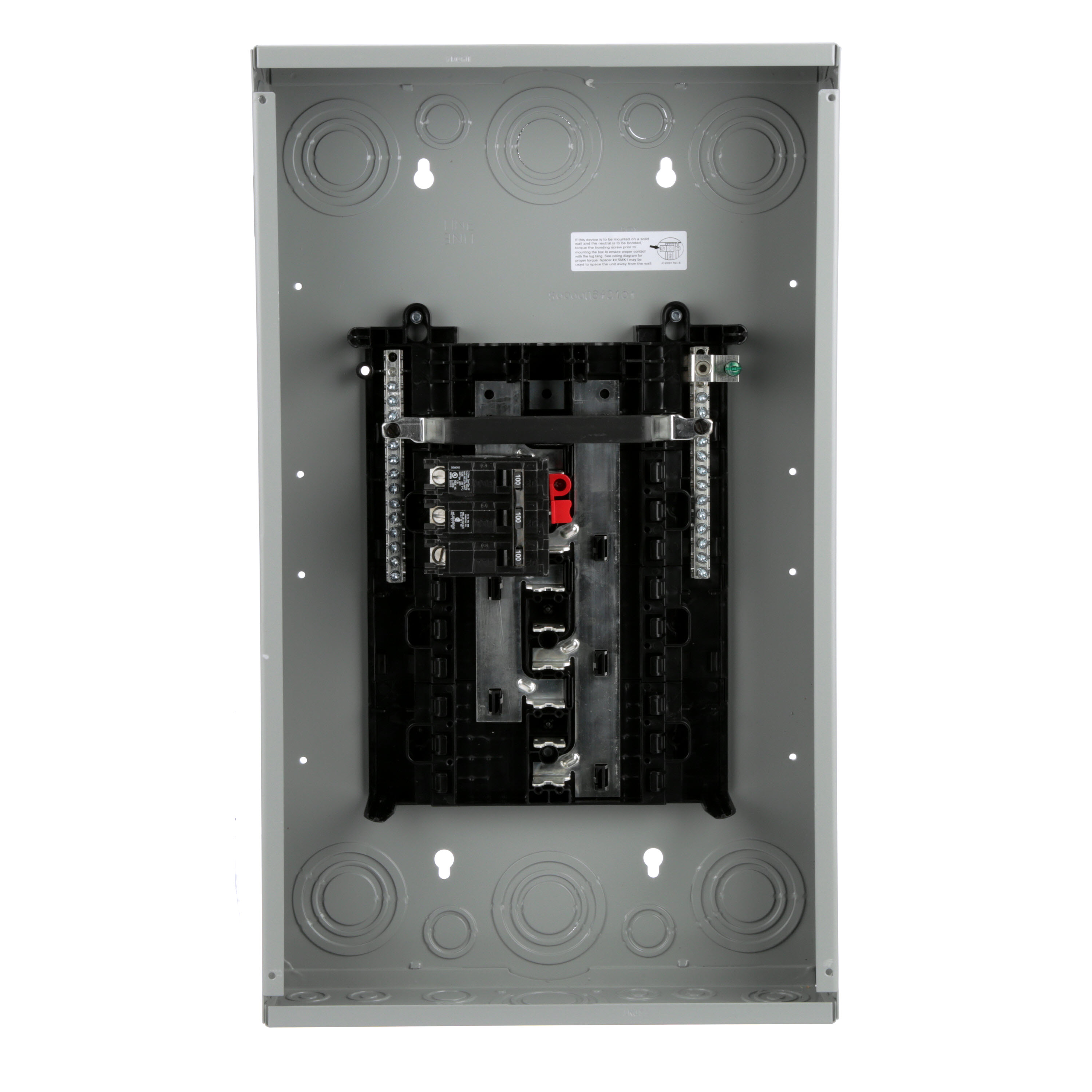 SIEMENS LOW VOLTAGE ES SERIES LOAD CENTER. FACTORY INSTALLED MAIN BREAKER WITH 12 1-INCH SPACES ALLOWING MAX 24 CIRCUITS. 3-PHASE 4-WIRE SYSTEM RATED 120/240V OR 120/208V (100A) 10KA INTERRUPT. SPECIAL FEATURES ALUMINUM BUS, GRAY TRIM, NEMA TYPE1 ENCLOSURE FOR INDOOR USE.