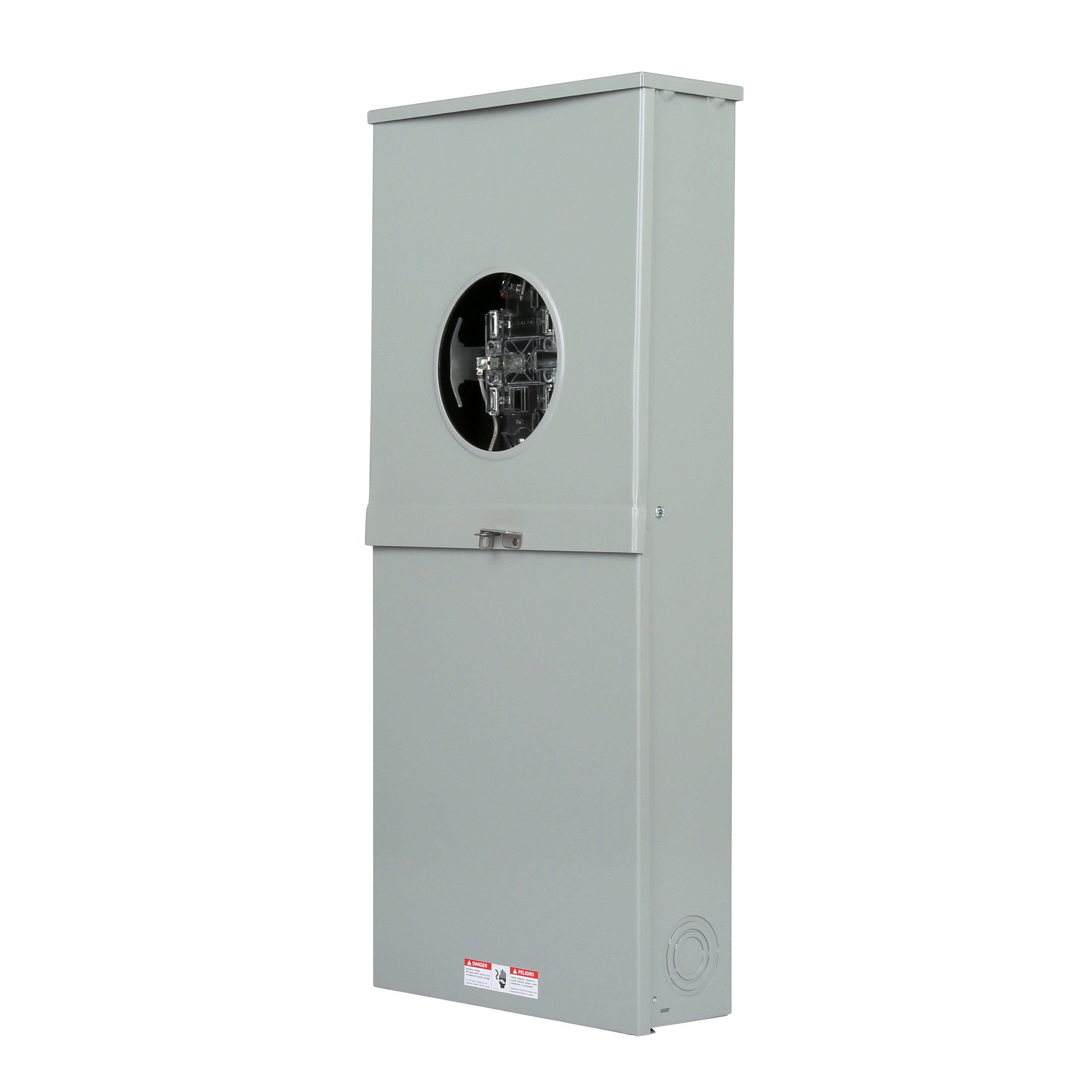 SIEMENS LOW VOLTAGE METER LOAD CENTER COMBINATION. FACTORY INSTALLED MAIN BREAKER 8 (1 INCH) SPACES INTERIOR ALLOWING MAX 16 CIRCUITS. 5-JAW METER / 1-PHASE SYSTEM RATED 150A. SPECIAL FEATURES OH/UG FEED, RING TYPE COVER, LEVER BYPASS SOCKET, FEED THRU LUGS