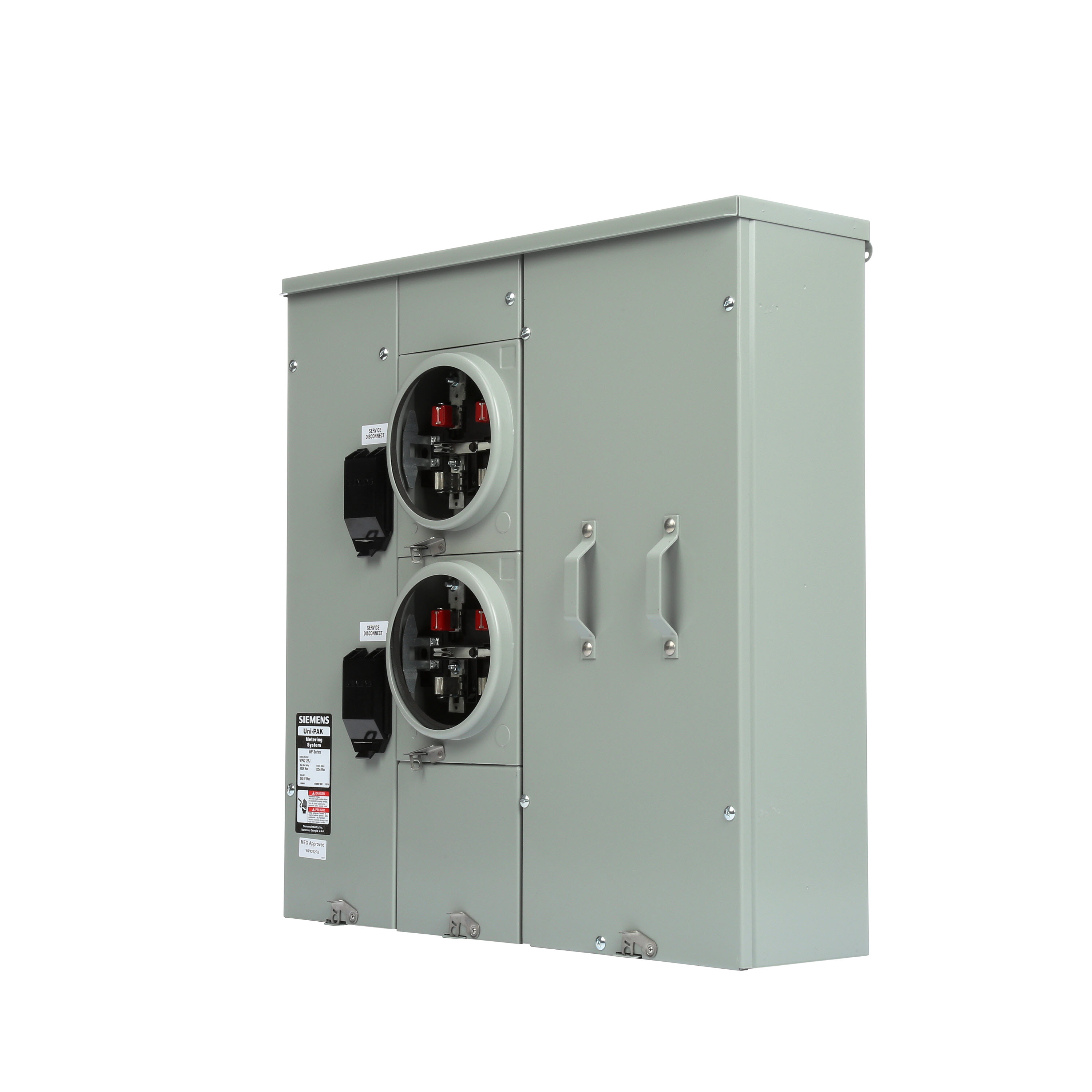 Siemens Low Voltage s Multi-Family Metering Line of PAK Metering Standard 225A as part of the PAK Metering Standard 225A Group. Type UNI-PAK Features NO BYPASSAppn GARDEN - STYLE Std UL-50,67,414 V. Rating 120/240V A. Rating 400A Phase 1PH Size 9.00 x 28.79 x 30.630 No. Of Cutouts 11 Cutout Size 1 x (1/2,3/4,1,1-1/4 ), 6 x (2-1/2,2 ,1-1/2,1-1/4,1 ), 2 x (4,3-1/2,3,2-1/2,2 ), 2X4 Cable Entry TOP OR BOTTOM FEED Terminal 3X2 STUDS. Insulated.Appn . Wall Mounted. Enclosure RINGLESS