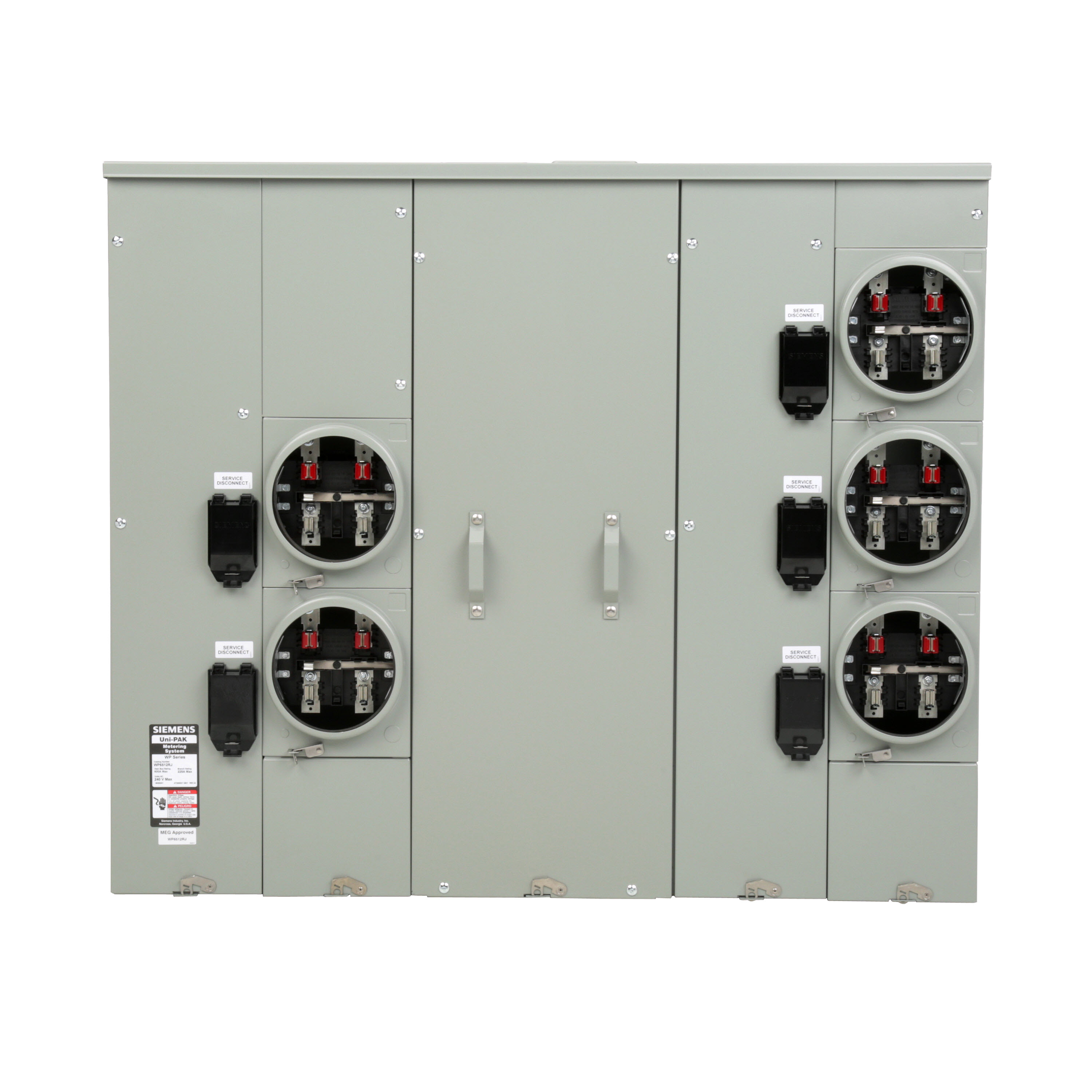 Siemens Low Voltage s Multi-Family Metering Line of PAK Metering Standard 225A as part of the PAK Metering Standard 225A Group. Type UNI-PAK Features NO BYPASSAppn GARDEN - STYLE Std UL-50,67,414 V. Rating 120/240V A. Rating 600A Phase 1PH Size 9.000x46.47 x 39.630 No. Of Cutouts 17 Cutout Size 1 x (1/2,3/4,1,1-1/4 ), 12 x (2-1/2,2 ,1-1/2,1-1/4,1 ), 2 x (4,3-1/2,3,2-1/2,2 ), 2X4 Cable Entry TOP OR BOTTOM FEED Terminal 3X2 STUDS. Insulated.Appn . Wall Mounted. Enclosure RINGLESS