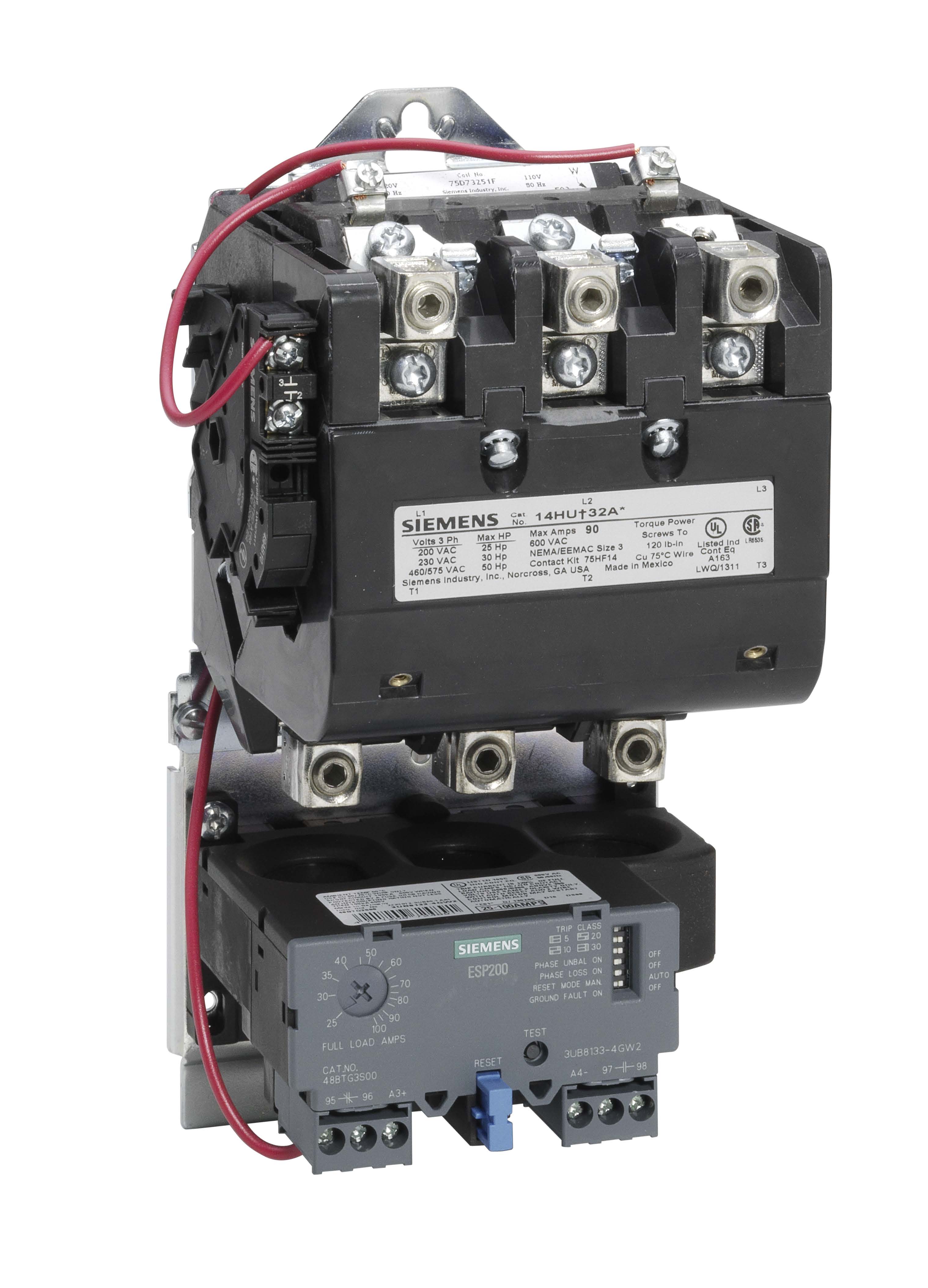 Non-reversing motor starter, Size 3, Three phase full voltage, Solid-state overload relay, OLR amp range 25-100A, 220 240/440 480VAC 60Hz coil, Non-combinationtype, Enclosure type (open), No enclosure